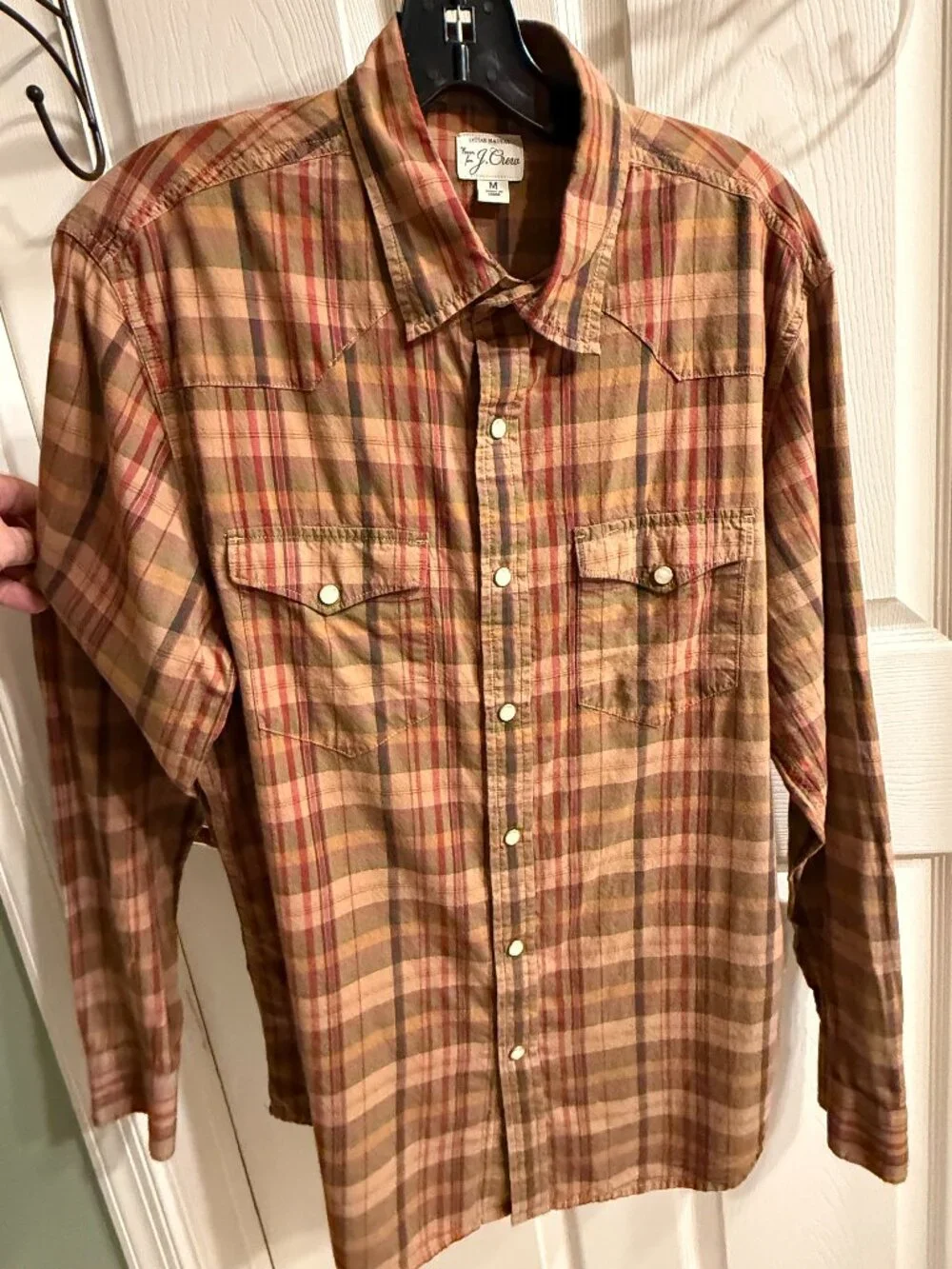 J. Crew Men's Indian Madras Western Pearl Snap Shirt, Medium